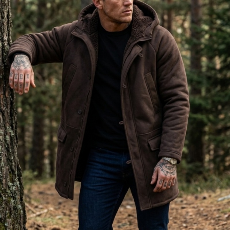 Outdoor Hunting Coat - جاكيت شتوي جديد للرجال مبطن بالفرو