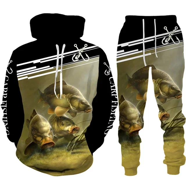 Outdoor Hunting Pants Women - طقم هودي وبنطال مطبوع عليه سمكة