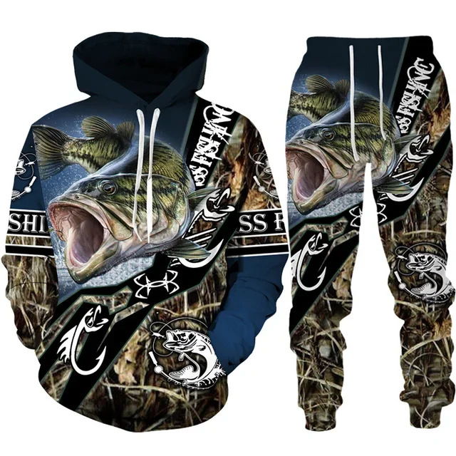 طقم هودي وبنطال مطبوع عليه سمك - مراجعة Outdoor Hunting Pants Women وسعره
