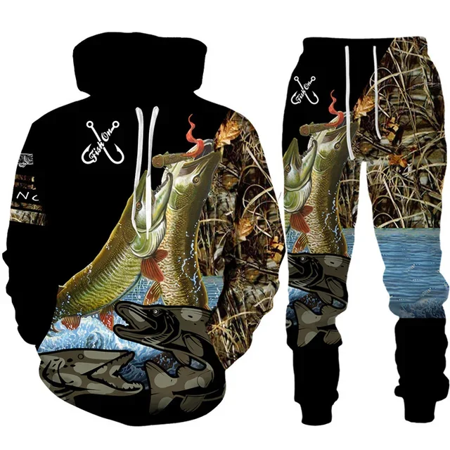 طقم هودي وبنطال مطبوع عليه سمك - مراجعة Outdoor Hunting Pants Women وسعره